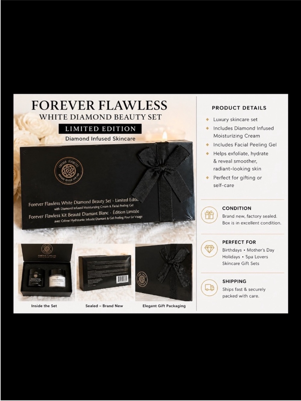 Forever Flawless White Diamond Infused Beauty Set Moisturizer & Peel. NEW SEALED